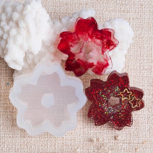 10 moules silicone thème fleur sakura pour création bijoux -32x31mm-