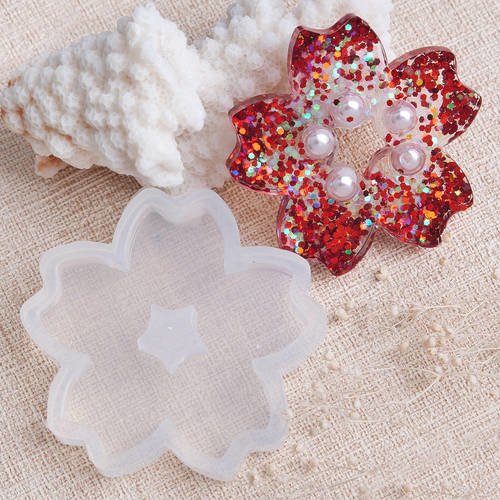 12 moules silicone thème fleur sakura pour création bijoux -51x49mm-
