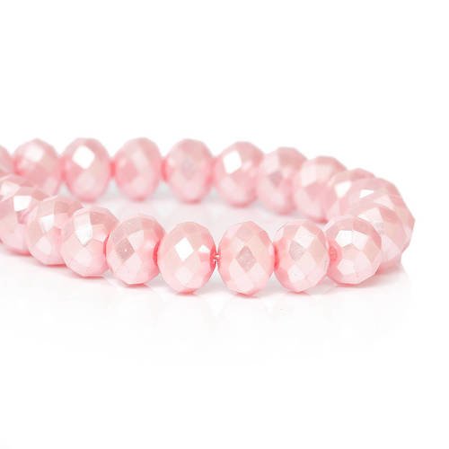 4 enfilades de perles abaque verre facette rose 8x6mm-sc63734- création bijoux-