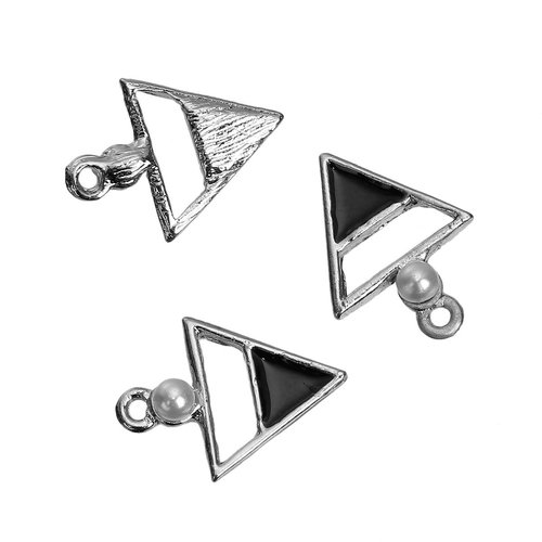80 breloques triangles argentées noir 19x14mm - création bijoux -