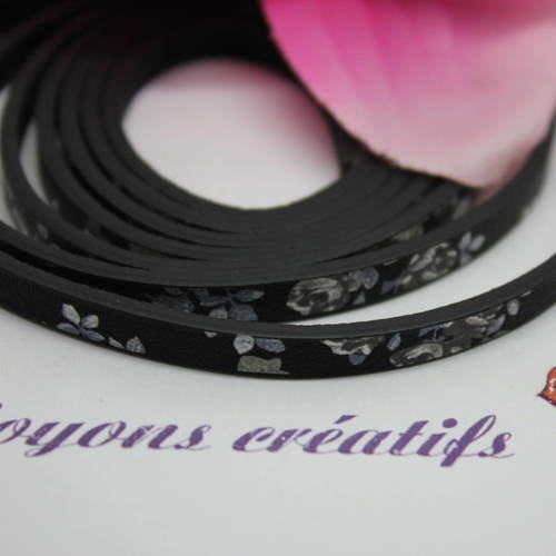 3 coupons de 1 m de lanière en cuir fleurs noir 5mm - création bijoux - p4609-