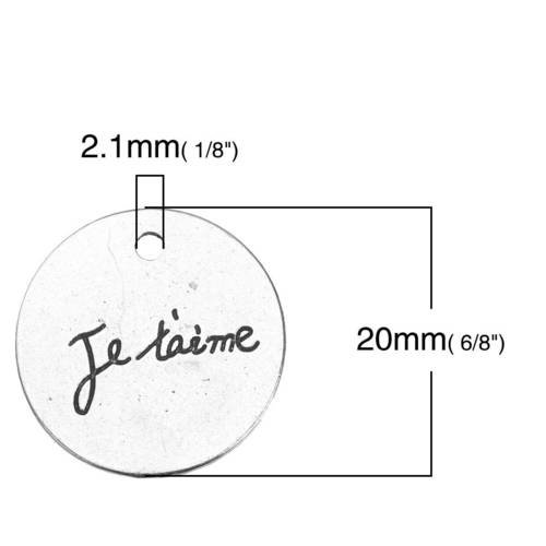 10 Breloques Charm Argenté Rond /"Merci Maman/" 20mm création bijoux