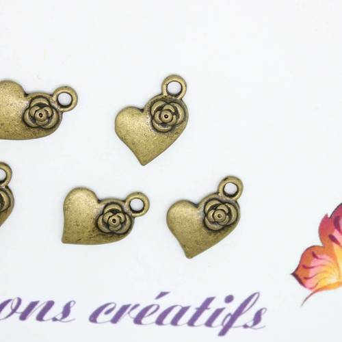 400 breloques bronze coeur fleur 14*10mm - sc27617-