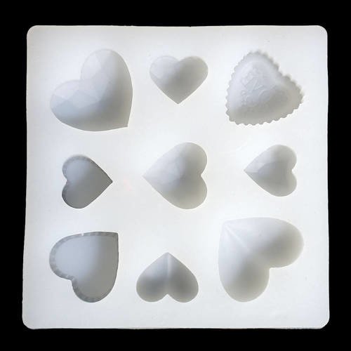 Lot 6 moules silicone souple blanc thème coeurs différentes tailles-
