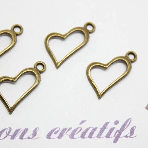 600 breloques charm bronze coeur 20x11mm- création bijoux -sc14559-