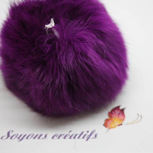 3 magnifiques pompons angora 8cm - violet- sc0080828- couture - bijoux
