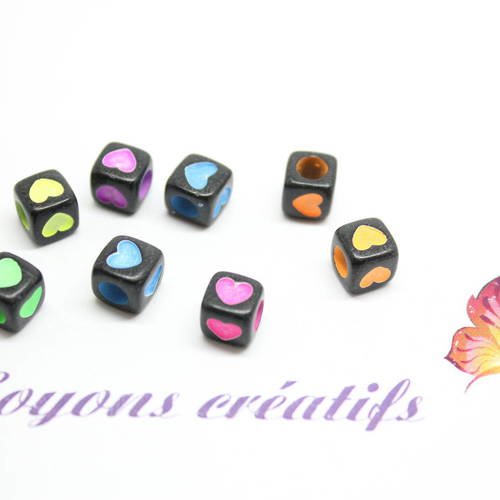 1500 perles acryliques  cubes noir coeur multicolores 6mm -sc0080525