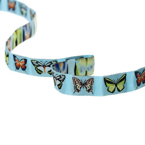 2 coupons de 5m de ruban tissé thème papillons multicolore 16mm -sc60106-