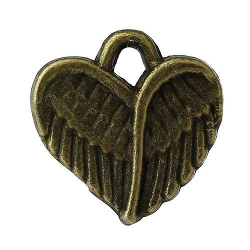 450 pendentifs charm coeur ailes bronze 13mm -création bijoux- sc73450
