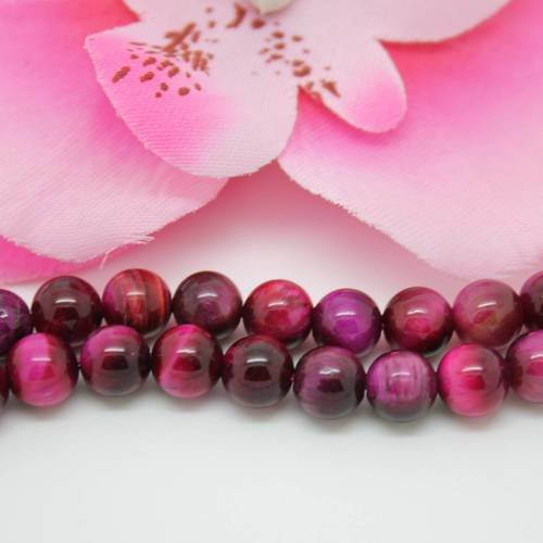 Lot 50 perles naturelles oeil de tigre teintées fuschia-sq001138- création bijoux-