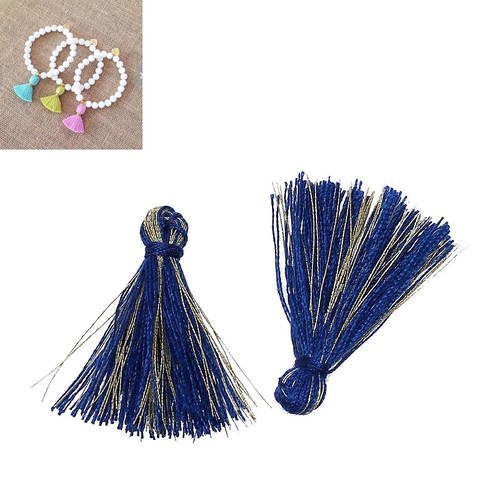 60 pompons breloques franges polyester 25mm - bleu foncé - sc64863-