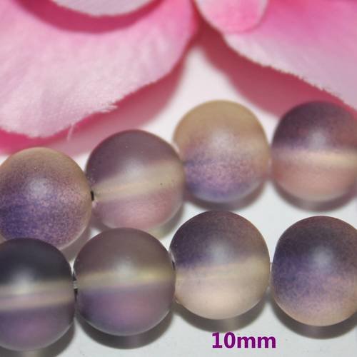 Lot 510 perles verre ronde violet blanc 10mm -sc48785-