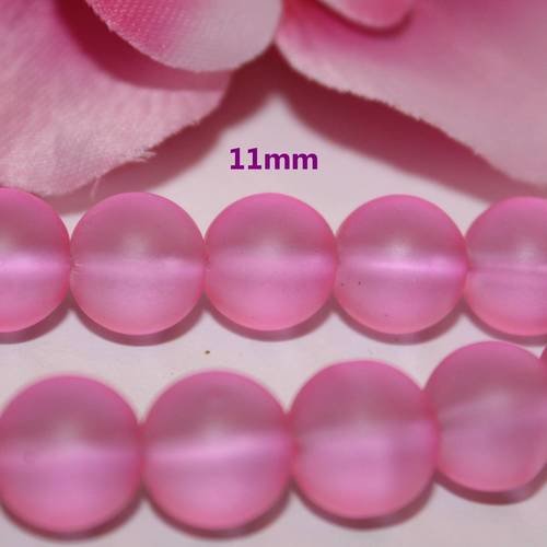 Lot 430 perles verre ronde rose givré 11mm -sc44988-