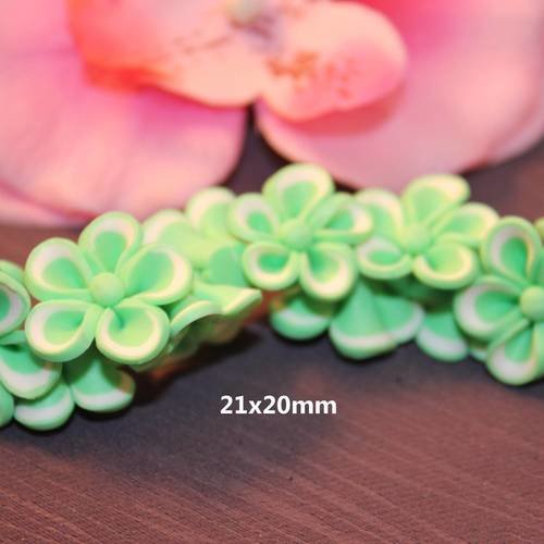 30 perles fleur pâte polymère vert -sc21964- création bijoux-