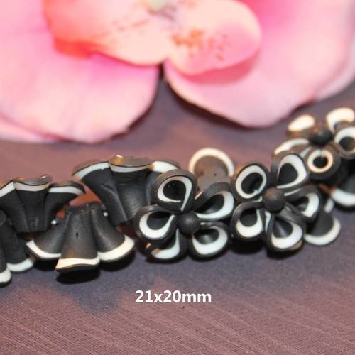 80 perles fleur pâte polymère noir 21x20mm -sc21962- création bijoux-