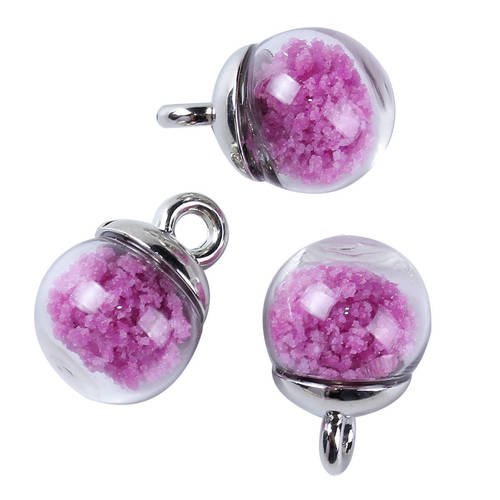 100 pendentifs globe en verre argenté intérieur violet phosphorescent -