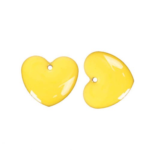 Lot 100 sequins émaillés coeur jaune 15x14mm- création bijoux -