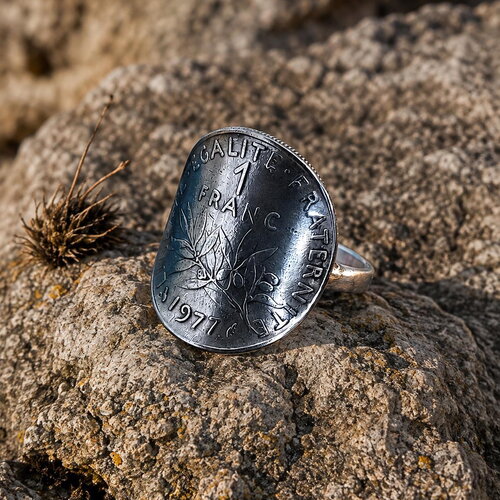 Bague pièce de monnaie 1 franc la semeuse