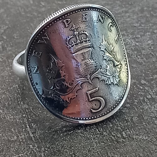 Bague pièce de monnaie 5 pence angleterre