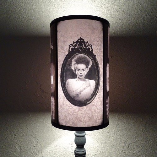 Abat jour noir et blanc gothique pour lampe de table la fiancée de frankenstein - décoration gothique, film d'horreur