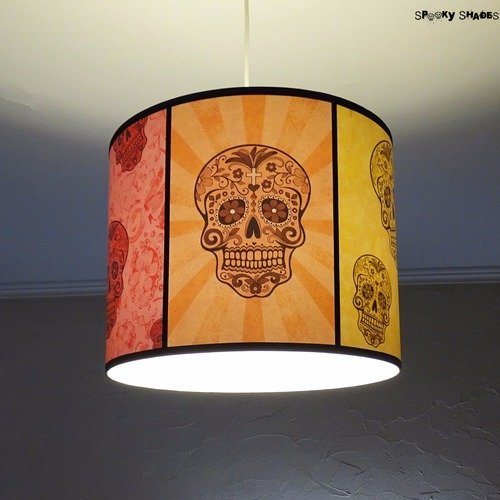 Abat-jour pour suspension multicolore têtes de mort mexicaines diamètre 35 cm rainbow skulls - lampe à suspendre, lampe plafond