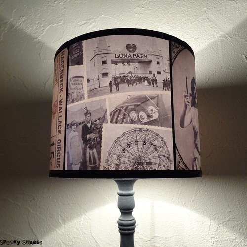 Abat jour artistes de cirque vintage noir et blanc pour lampe à poser diamètre 25 cm - décoration bohème, lampe de table, cylindre