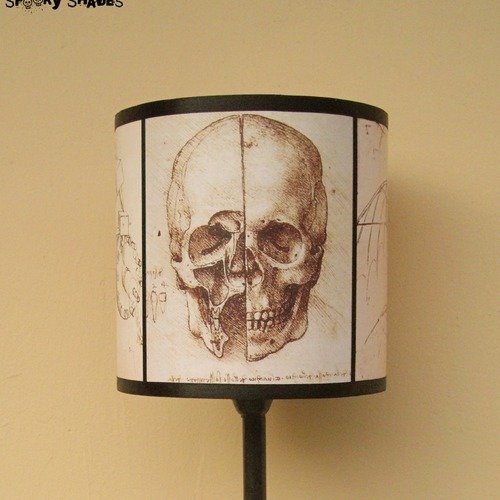 Abat jour crâne tête de mort leonard de vinci beige - steampunk, gothique, lampe à poser