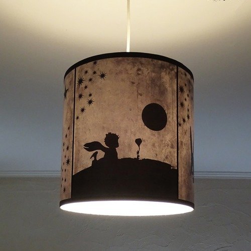 Abat-jour pour suspension cylindrique grise le petit prince - lampe à suspendre, chambre d'enfant, luminaire bébé, abat-jour