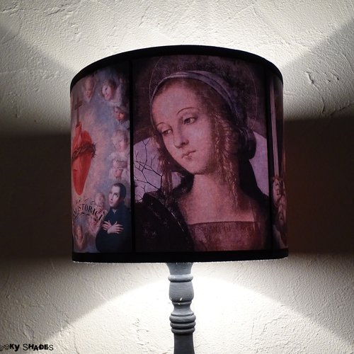 Abat jour cylindre renaissance italienne - portrait, vierge marie, art religieux, lampe décorative, lampe à poser, luminaires, madone