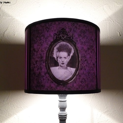 Abat jour gothique violet pour lampe à poser fiancée de frankenstein - diamètre 25 cm - décoration victorienne