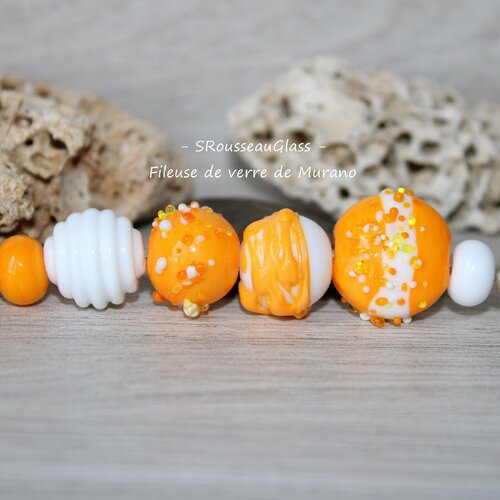 Perles de verre filées au chalumeau - lot de 6 perles filées à la flamme en verre de murano -- handmade lampwork