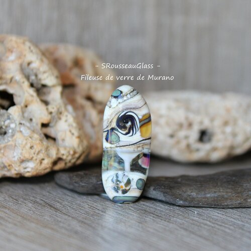 Perle focale, pendentif de verre filée au chalumeau - maxi perle filée à la flamme en verre murano - mineral - handmade lampwork