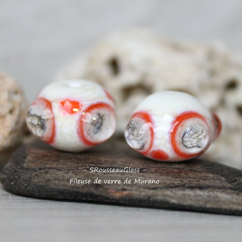 Perles de verre filées au chalumeau - lot de 2 perles filées à la flamme en verre de murano - duo - handmade lampwork