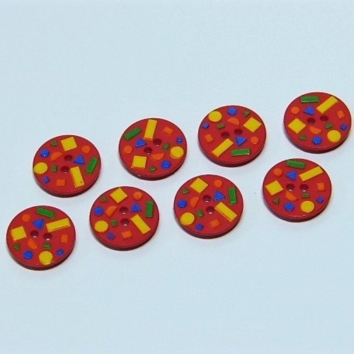 Lot bouton plastique 15 mm rouge & multicolore pour travaux couture