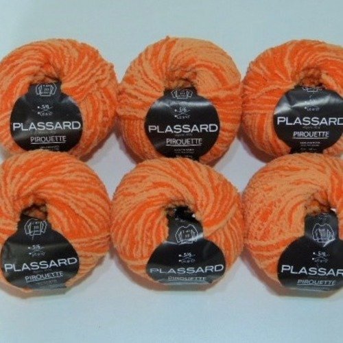 6 pelotes de laine plassard pirouette coloris 09 orange