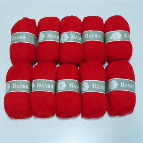 10 pelotes de laine textiles de la marque bambi rouge
