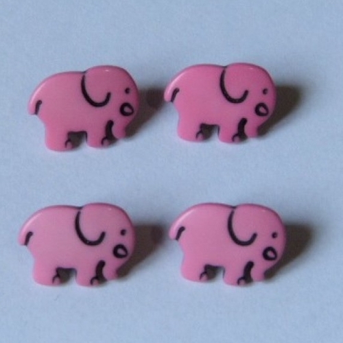 4 boutons en forme d 'éléphant rose 17 mm