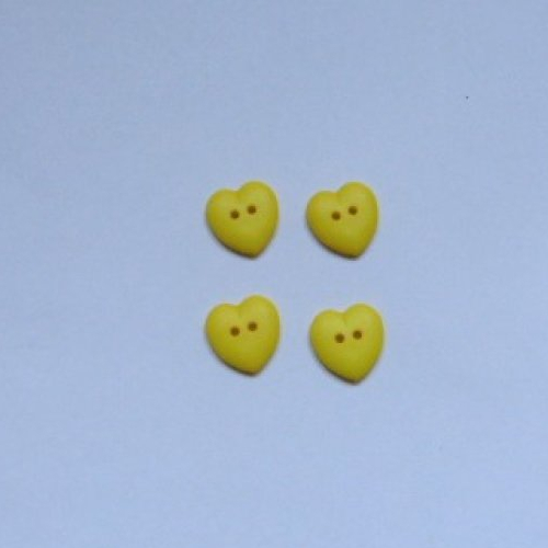 4 boutons coeur jaune 15 mm