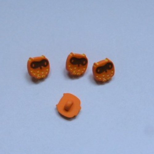 4 boutons hiboux orange & marron 10 mm