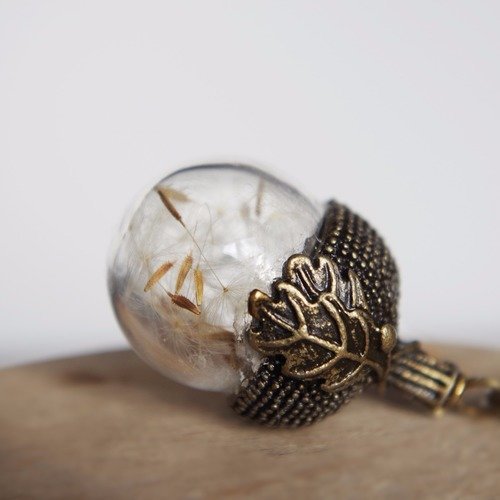 Pendentif gland de chêne en bronze collier graines de pissenlit style vintage bijoux de forêt