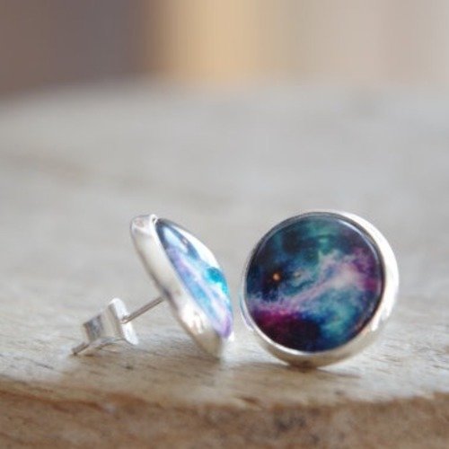 Galaxy espace puces boucles d’oreilles arc en ciel galaxy bijoux cadeau noël minimalist
