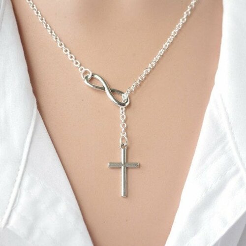 Signe de l'infini collier avec une croix collier  collier lariat foi pour toujours croix de l'infini