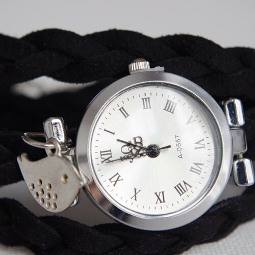 Montre noire montre à plusieurs tours montre pour femme montre avec un oiseau montre argentée
