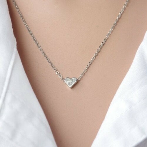 Collier avec un cœur cœur argenté petit cœur collier minimaliste collier simple collier pour maman