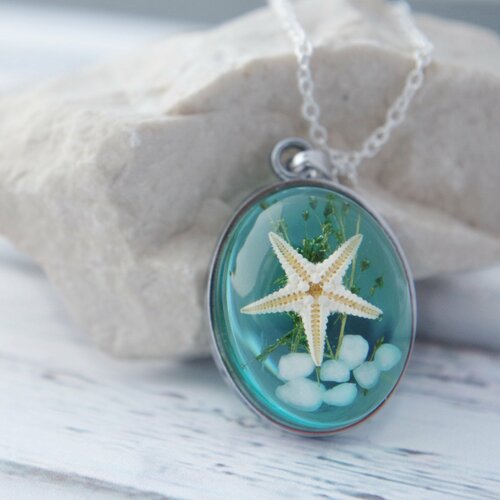 Collier océan collier avec une vraie étoile de mer collier nautique pendentif bleu collier en résine collier naturel