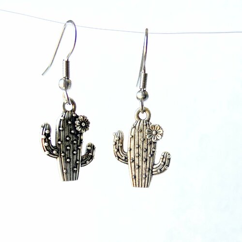 Cactus fleur boucles d'oreilles succulentes boucles d'oreilles antique argent charme bijoux jardinier cadeau plante amant cactus fan cadeau