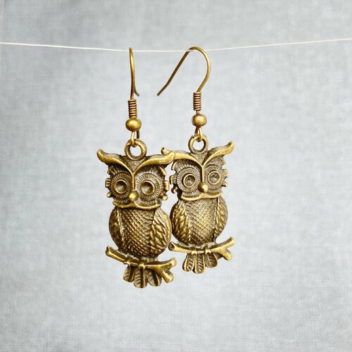 Boucles d'oreilles chouettes en bronze déclaration oiseau bijoux style vintage cadeau de fête des mères pour les amis bijoux animaux