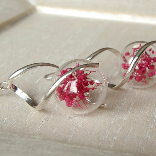 Fleurs rouges séchées boucles d'oreilles avec des fleurs vraies fleurs bijou pour un mariage boucles d'oreilles argentées