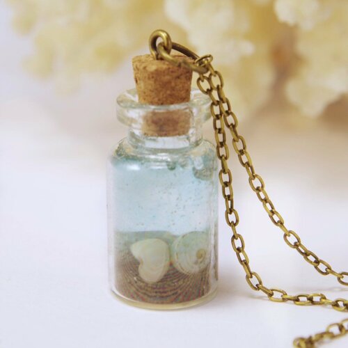Shell en bouteille collier océan miniature dans une bouteille bijoux collier nautique naturel cadeau de noël pour les femmes