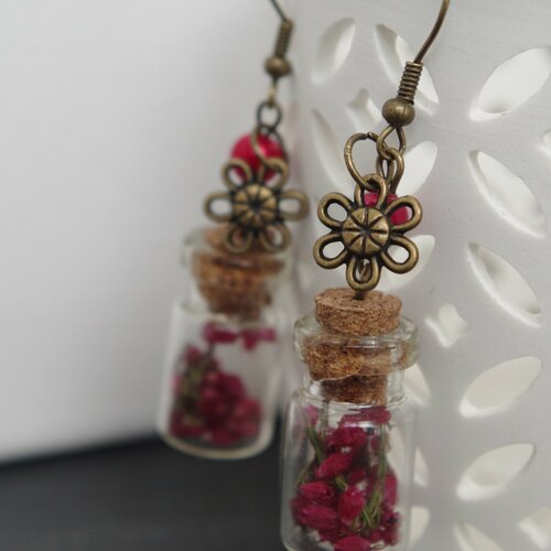 Fleurs en bouteille boucles d'oreilles fleurs pressées bijoux fleur réelle boucles d'oreilles terrarium bio cadeau de noël pour femmes